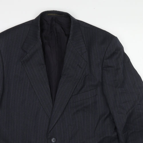 Marks and Spencer Mens Grey Striped Polyester Jacket Suit Jacket Size 42 Regular