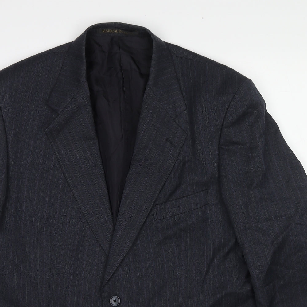 Marks and Spencer Mens Grey Striped Polyester Jacket Suit Jacket Size 42 Regular