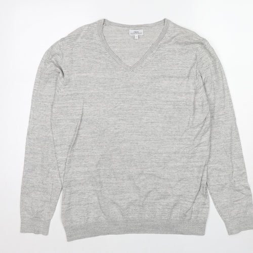 NEXT Mens Grey V-Neck Cotton Pullover Jumper Size M Long Sleeve