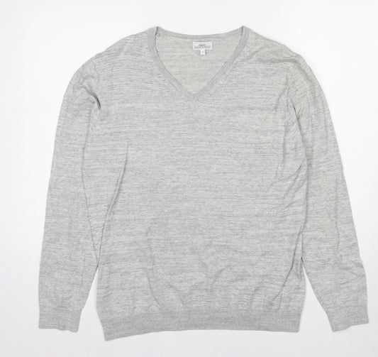 NEXT Mens Grey V-Neck Cotton Pullover Jumper Size M Long Sleeve