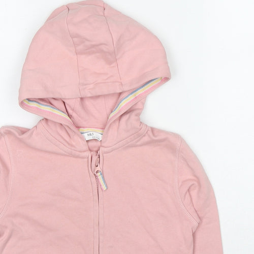 Marks and Spencer Girls Pink Cotton Full Zip Hoodie Size 6-7 Years Zip