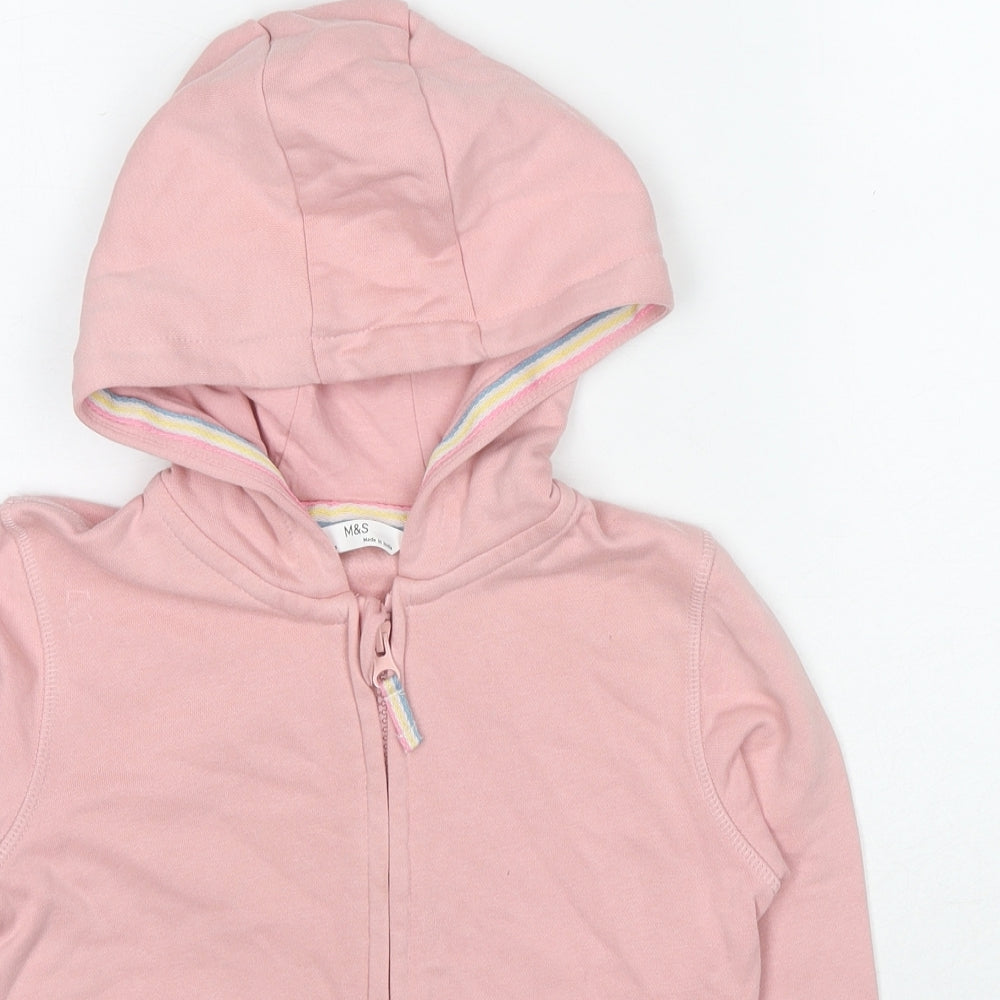 Marks and Spencer Girls Pink Cotton Full Zip Hoodie Size 6-7 Years Zip