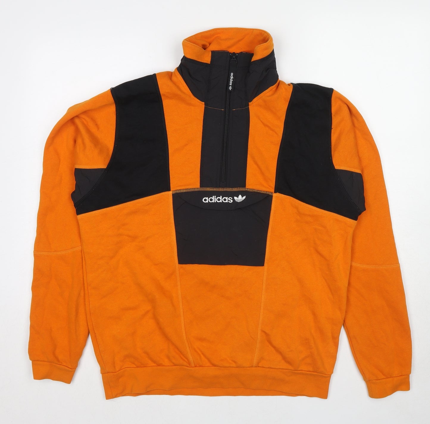 adidas Womens Orange Colourblock Cotton Pullover Sweatshirt Size S Zip