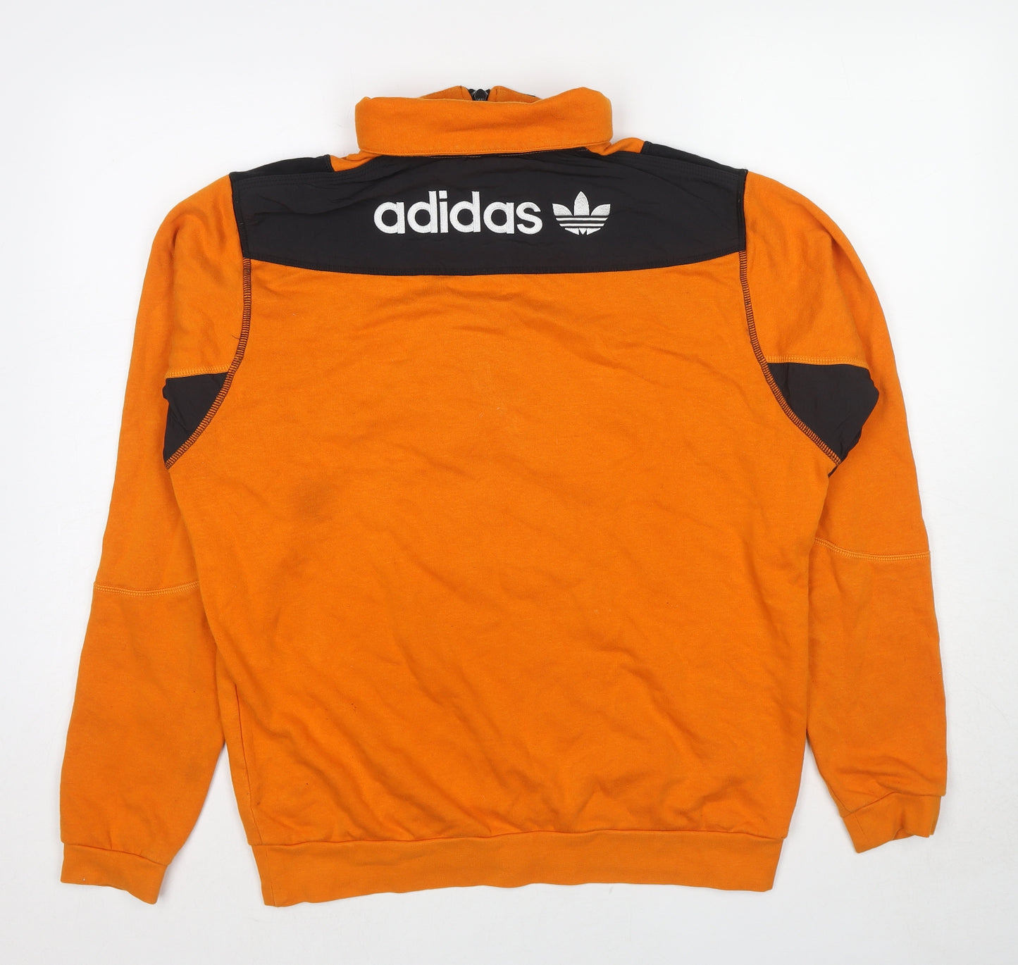 adidas Womens Orange Colourblock Cotton Pullover Sweatshirt Size S Zip