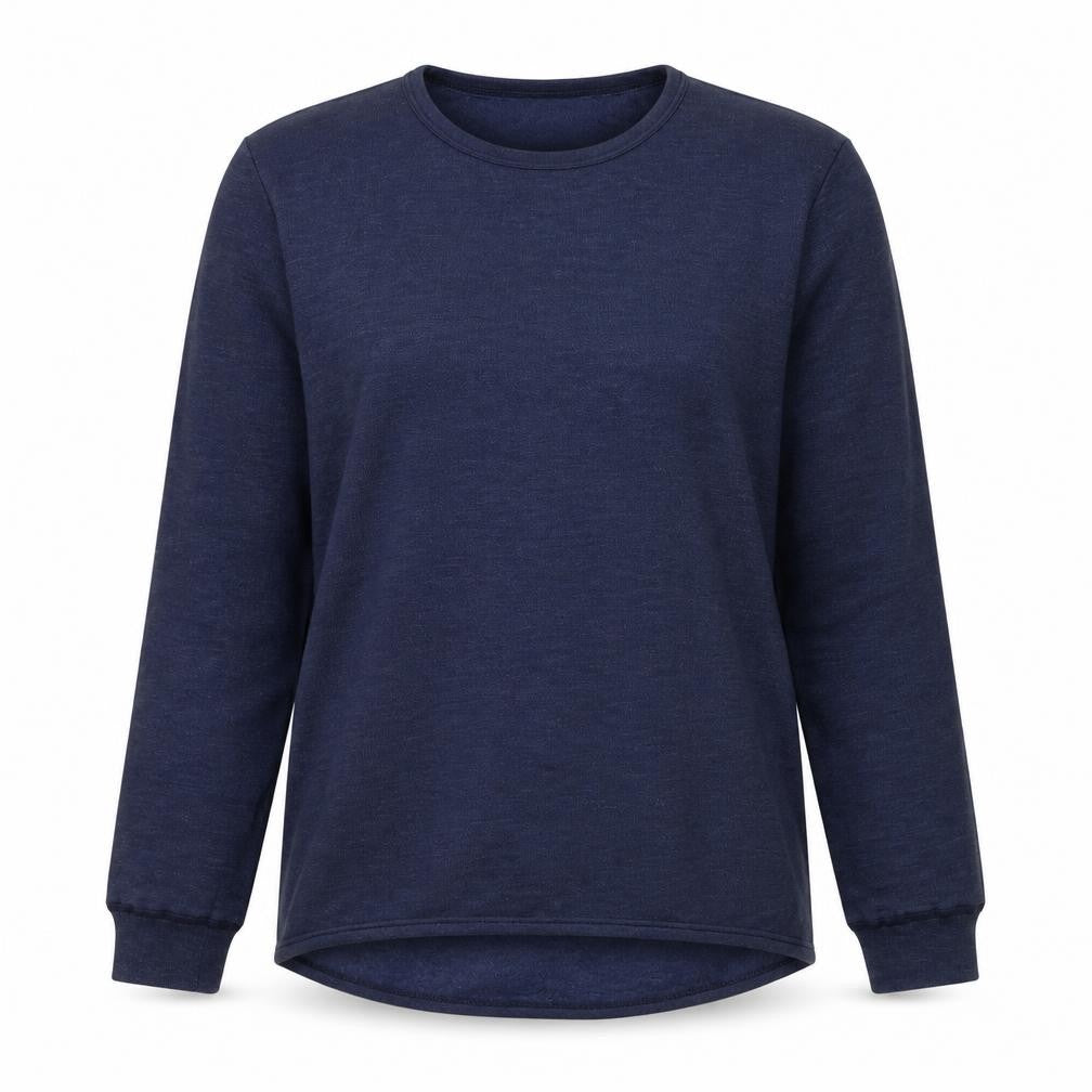Front view of Damart women’s blue acrylic pullover sweatshirt, size L, pullover
