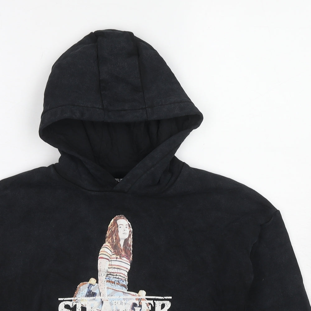 Netflix Girls Black Cotton Pullover Hoodie Size 8-9 Years Pullover - Stranger Things