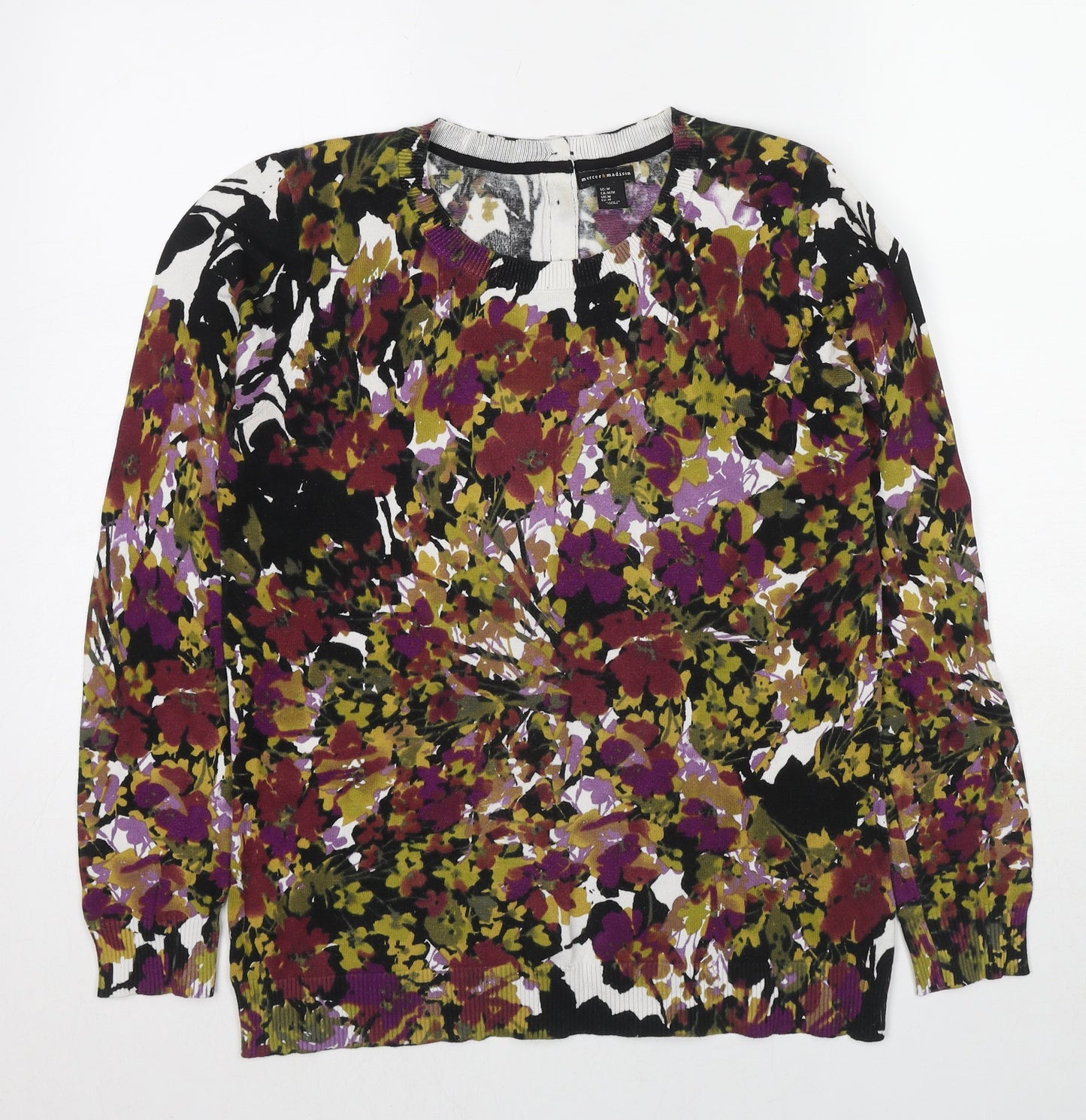 Mercer & Madison Womens Multicoloured Round Neck Floral Cotton Pullover Jumper Size M