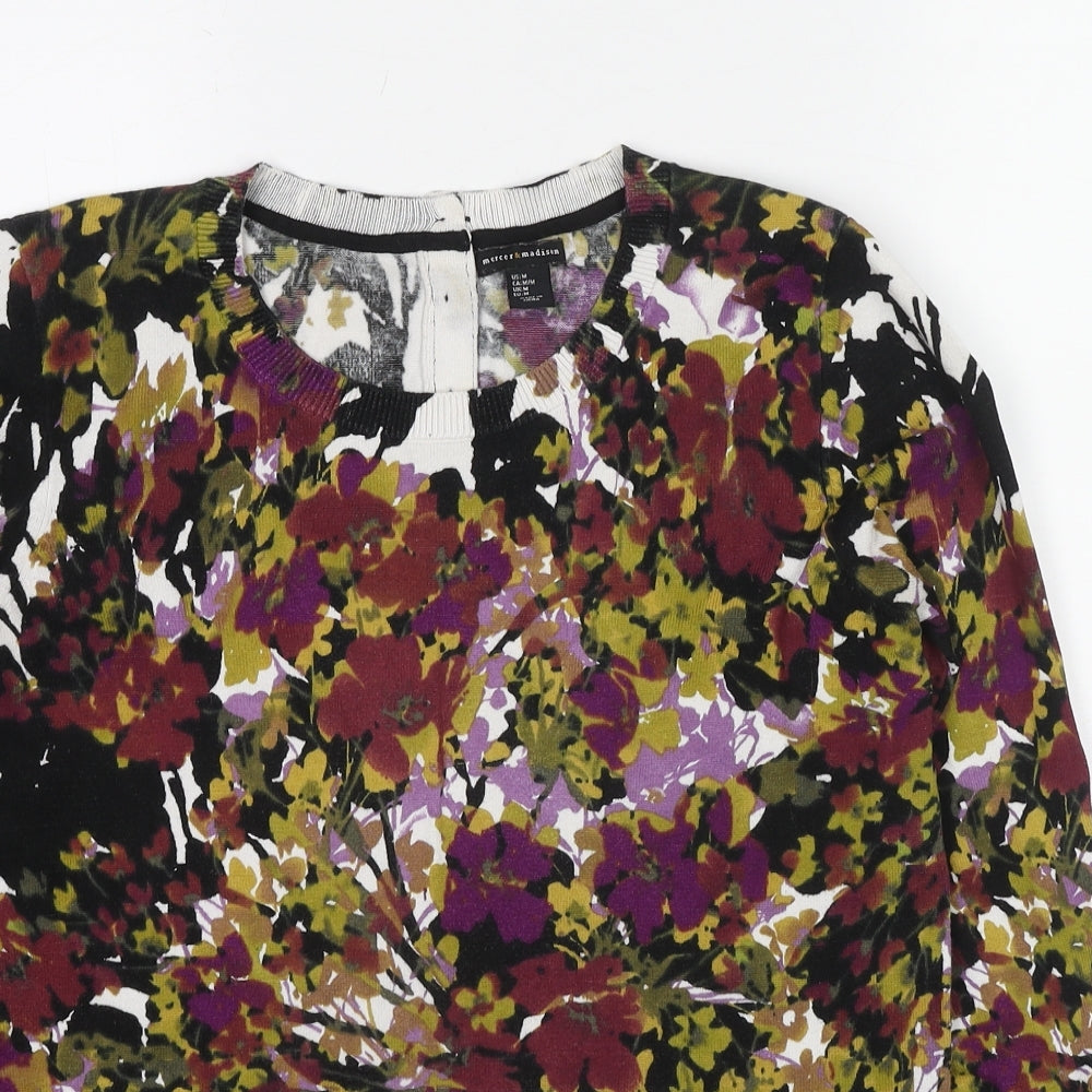 Mercer & Madison Womens Multicoloured Round Neck Floral Cotton Pullover Jumper Size M