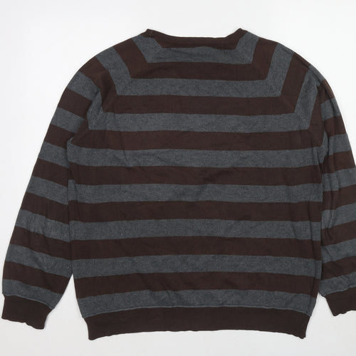 Burton Mens Brown Round Neck Striped Cotton Pullover Jumper Size L Long Sleeve