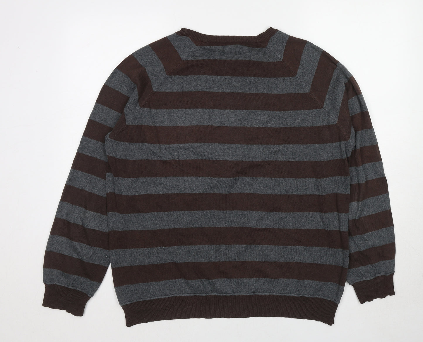 Burton Mens Brown Round Neck Striped Cotton Pullover Jumper Size L Long Sleeve