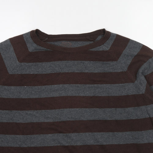 Burton Mens Brown Round Neck Striped Cotton Pullover Jumper Size L Long Sleeve