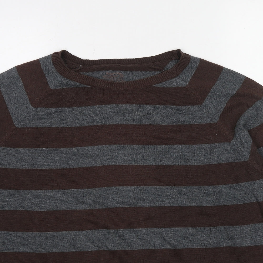 Burton Mens Brown Round Neck Striped Cotton Pullover Jumper Size L Long Sleeve
