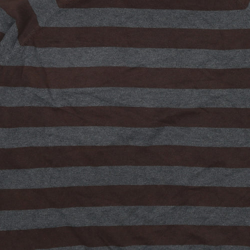 Burton Mens Brown Round Neck Striped Cotton Pullover Jumper Size L Long Sleeve