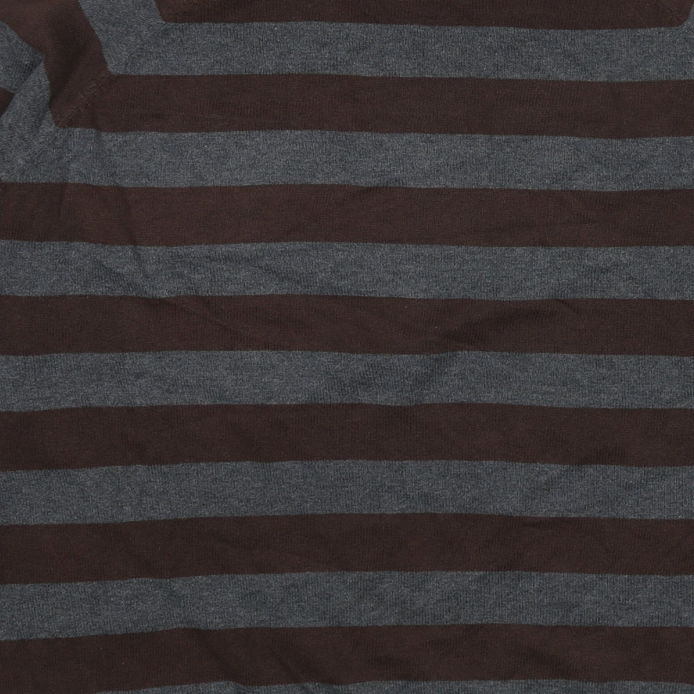 Burton Mens Brown Round Neck Striped Cotton Pullover Jumper Size L Long Sleeve