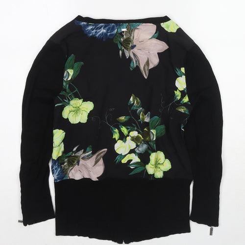 Debenhams Womens Black V-Neck Floral Viscose Full Zip Jumper Size 10