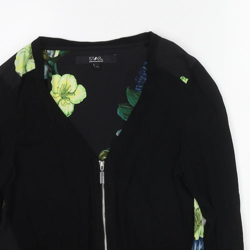 Debenhams Womens Black V-Neck Floral Viscose Full Zip Jumper Size 10