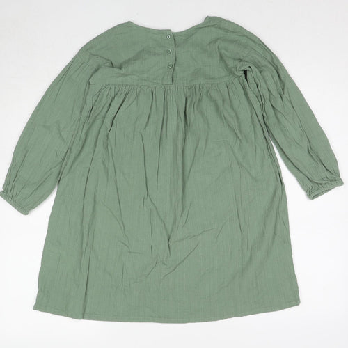 H&M Girls Green Cotton Trapeze & Swing Size 8-9 Years Boat Neck Pullover
