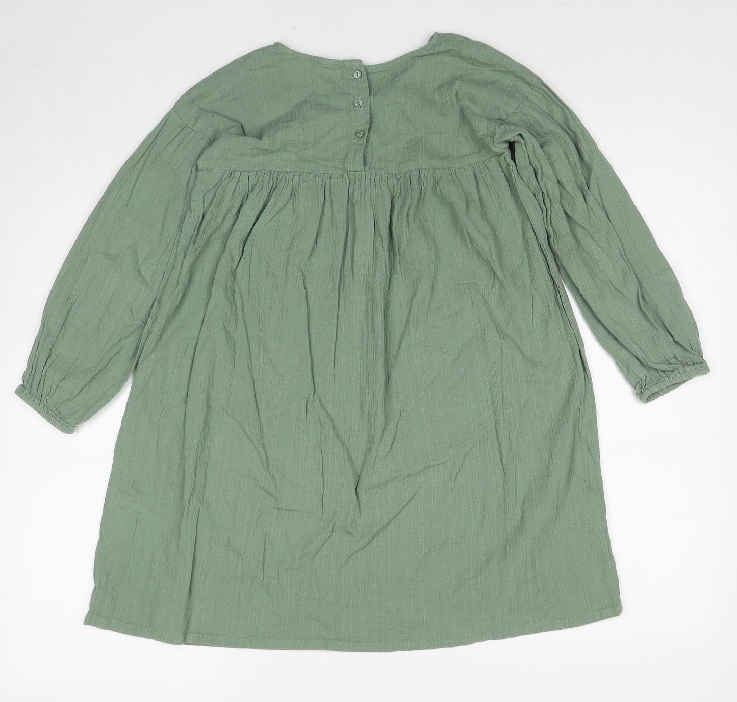 H&M Girls Green Cotton Trapeze & Swing Size 8-9 Years Boat Neck Pullover