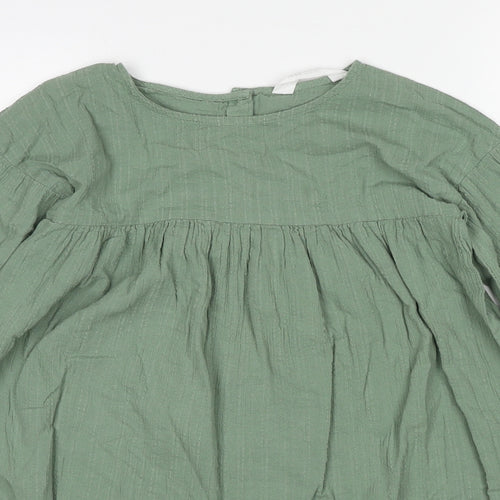 H&M Girls Green Cotton Trapeze & Swing Size 8-9 Years Boat Neck Pullover