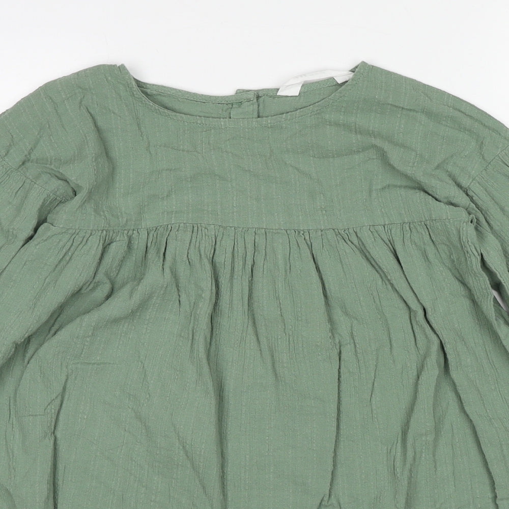 H&M Girls Green Cotton Trapeze & Swing Size 8-9 Years Boat Neck Pullover