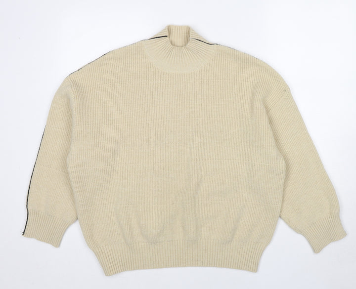 Dazy Womens Beige High Neck Acrylic Pullover Jumper Size L