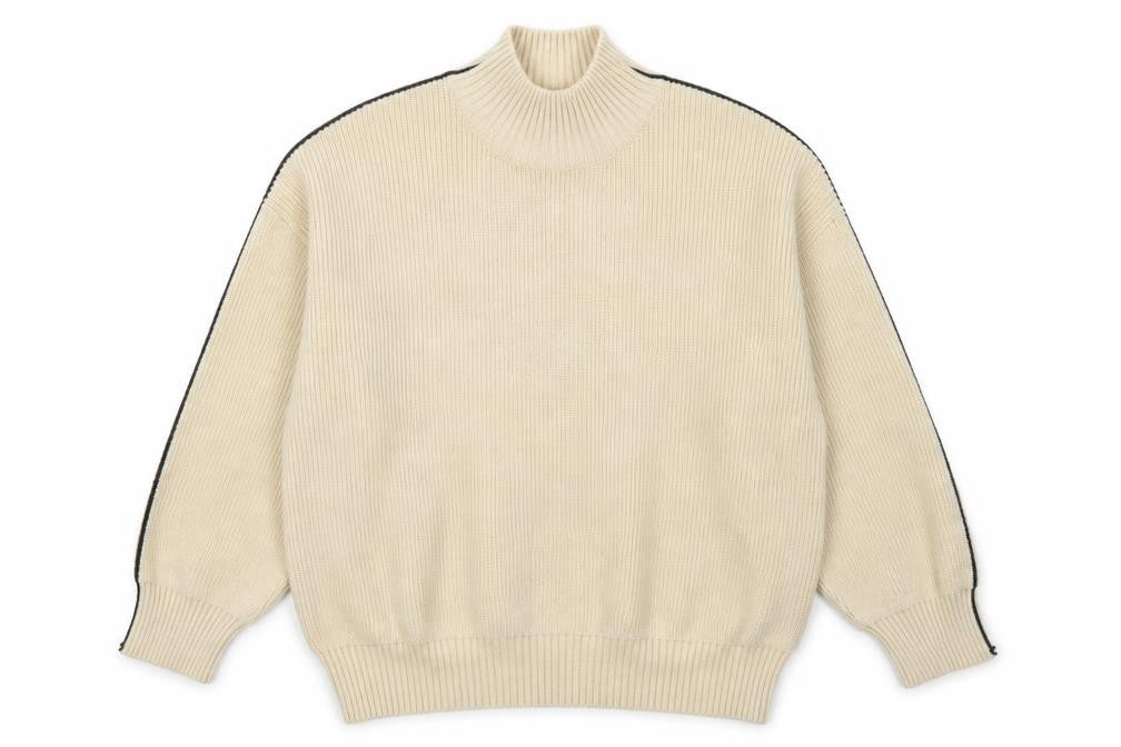 Front view of DAZY women’s beige high neck acrylic jumper, size L