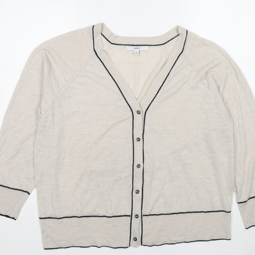 NEXT Womens Beige V-Neck Acrylic Cardigan Jumper Size XL