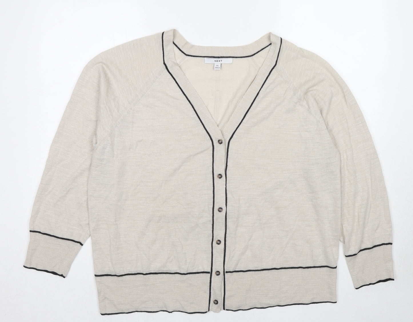 NEXT Womens Beige V-Neck Acrylic Cardigan Jumper Size XL