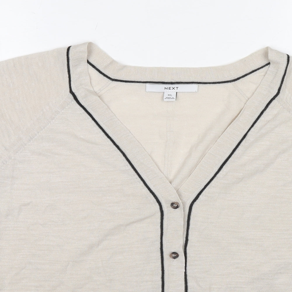 NEXT Womens Beige V-Neck Acrylic Cardigan Jumper Size XL