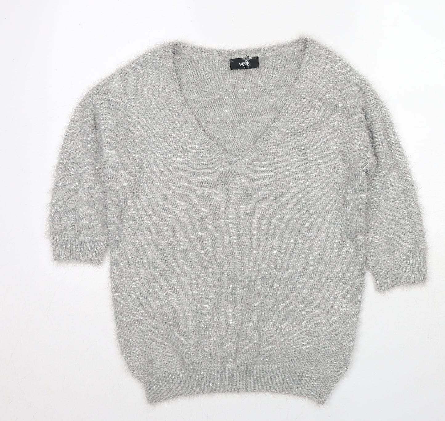 Wallis Womens Grey V-Neck Nylon Pullover Jumper Size S