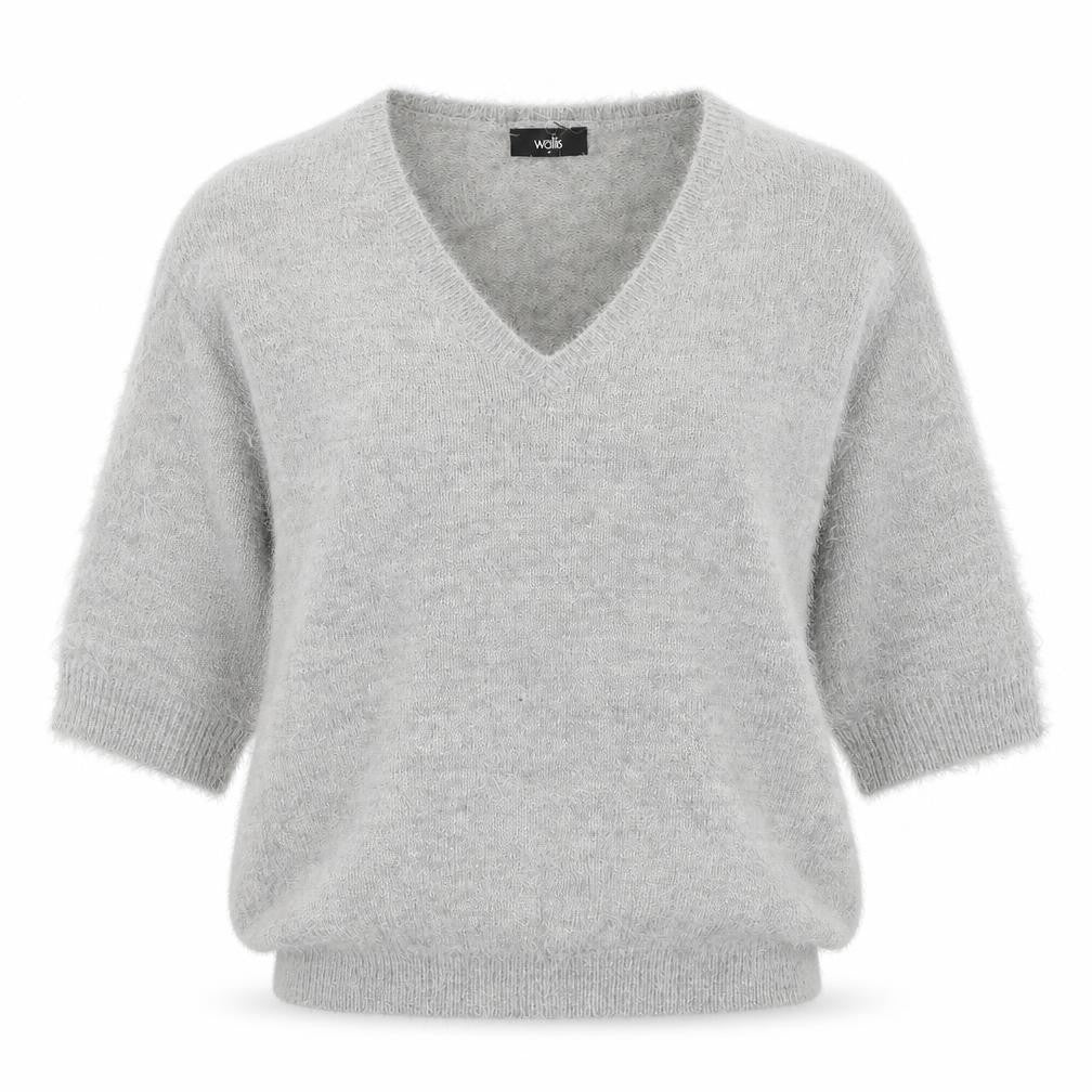 Front view of Wallis women’s grey v-neck nylon jumper, size S