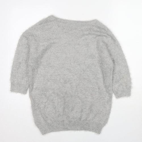 Wallis Womens Grey V-Neck Nylon Pullover Jumper Size S