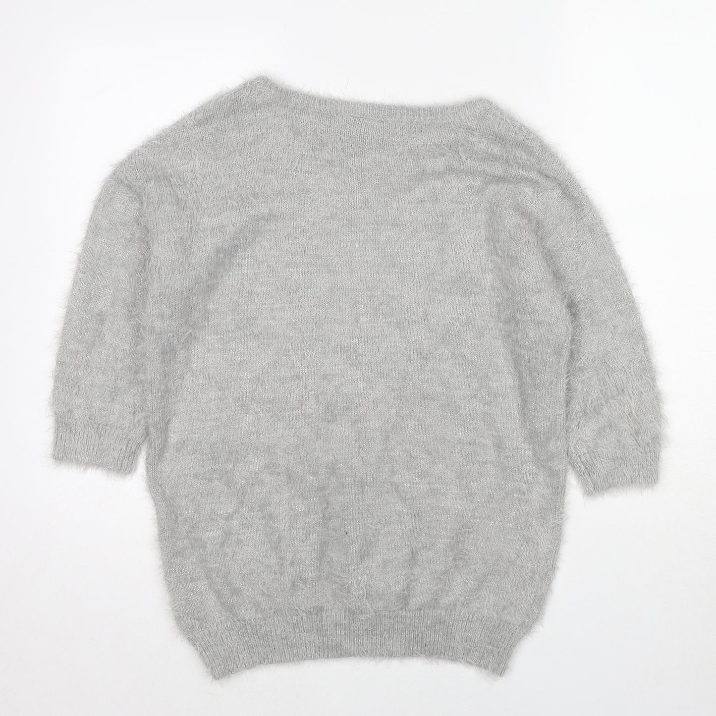 Wallis Womens Grey V-Neck Nylon Pullover Jumper Size S