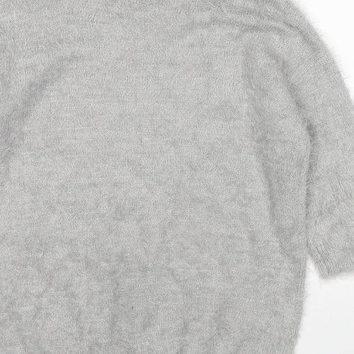 Wallis Womens Grey V-Neck Nylon Pullover Jumper Size S