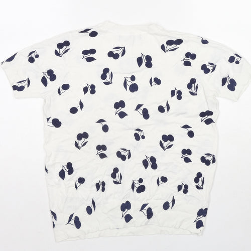 Marks and Spencer Womens White Round Neck Geometric Viscose Pullover Jumper Size 10 Pullover - Cherries