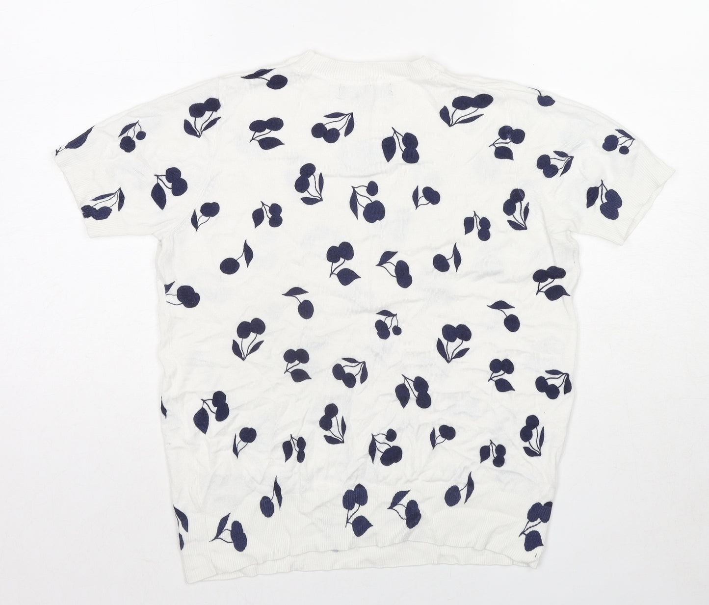 Marks and Spencer Womens White Round Neck Geometric Viscose Pullover Jumper Size 10 Pullover - Cherries