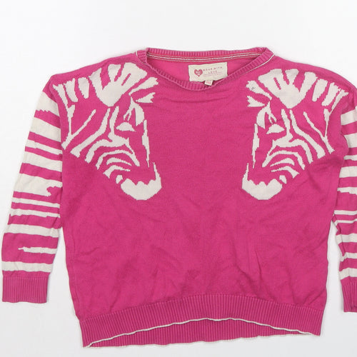 Marks and Spencer Girls Pink Round Neck Cotton Pullover Jumper Size 6-7 Years Pullover - Zebra