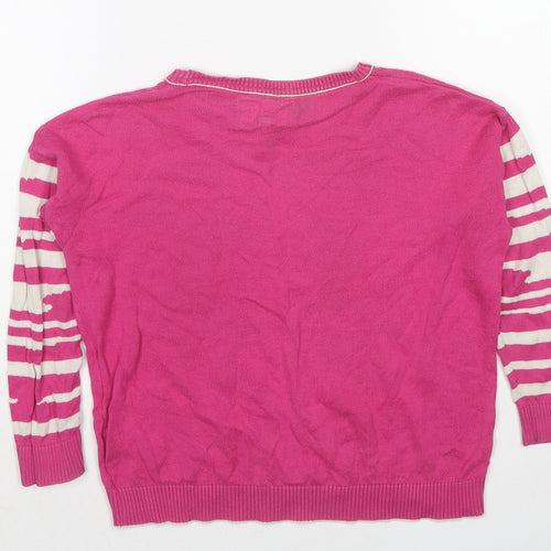 Marks and Spencer Girls Pink Round Neck Cotton Pullover Jumper Size 6-7 Years Pullover - Zebra