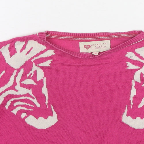Marks and Spencer Girls Pink Round Neck Cotton Pullover Jumper Size 6-7 Years Pullover - Zebra