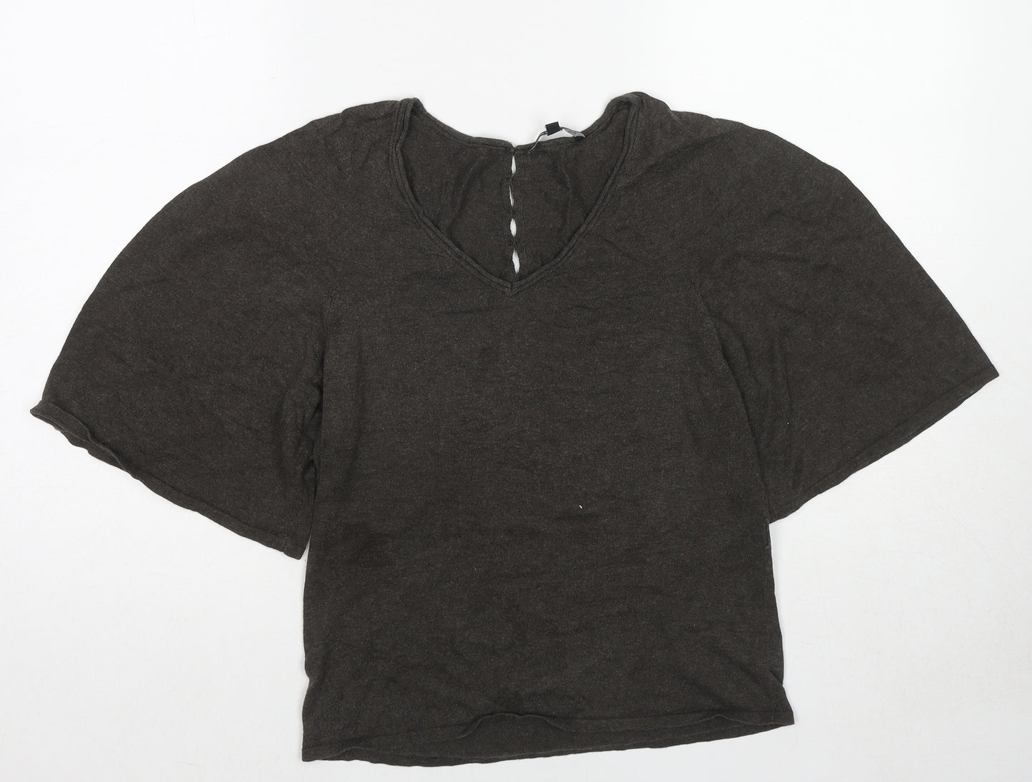 Laura Ashley Womens Brown V-Neck Silk Pullover Jumper Size 14