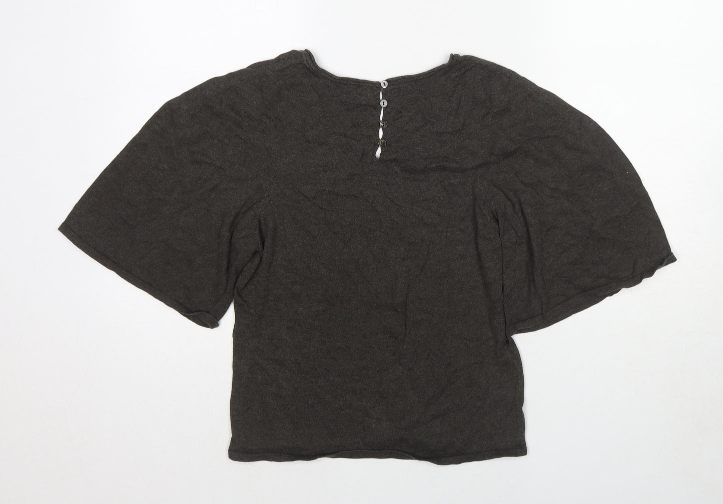 Laura Ashley Womens Brown V-Neck Silk Pullover Jumper Size 14