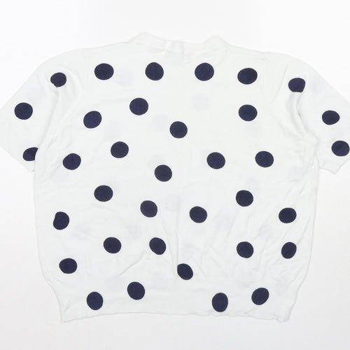 Marks and Spencer Womens White Round Neck Polka Dot Viscose Pullover Jumper Size 16