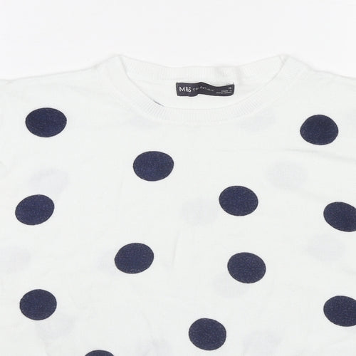 Marks and Spencer Womens White Round Neck Polka Dot Viscose Pullover Jumper Size 16