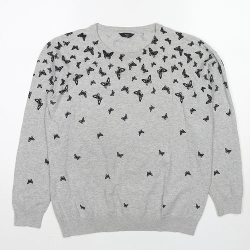 M&Co Womens Grey Round Neck Geometric Cotton Pullover Jumper Size 14 - Butterfly
