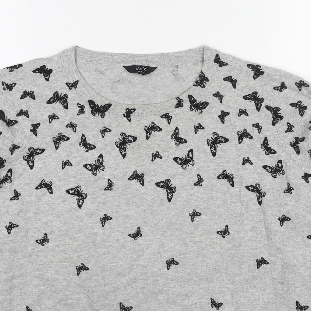 M&Co Womens Grey Round Neck Geometric Cotton Pullover Jumper Size 14 - Butterfly