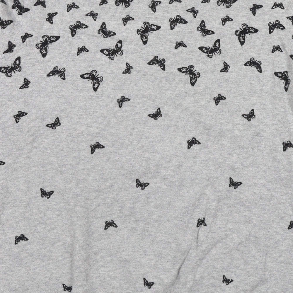 M&Co Womens Grey Round Neck Geometric Cotton Pullover Jumper Size 14 - Butterfly