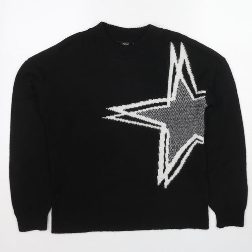 NEXT Womens Black Round Neck Acrylic Pullover Jumper Size S - Star