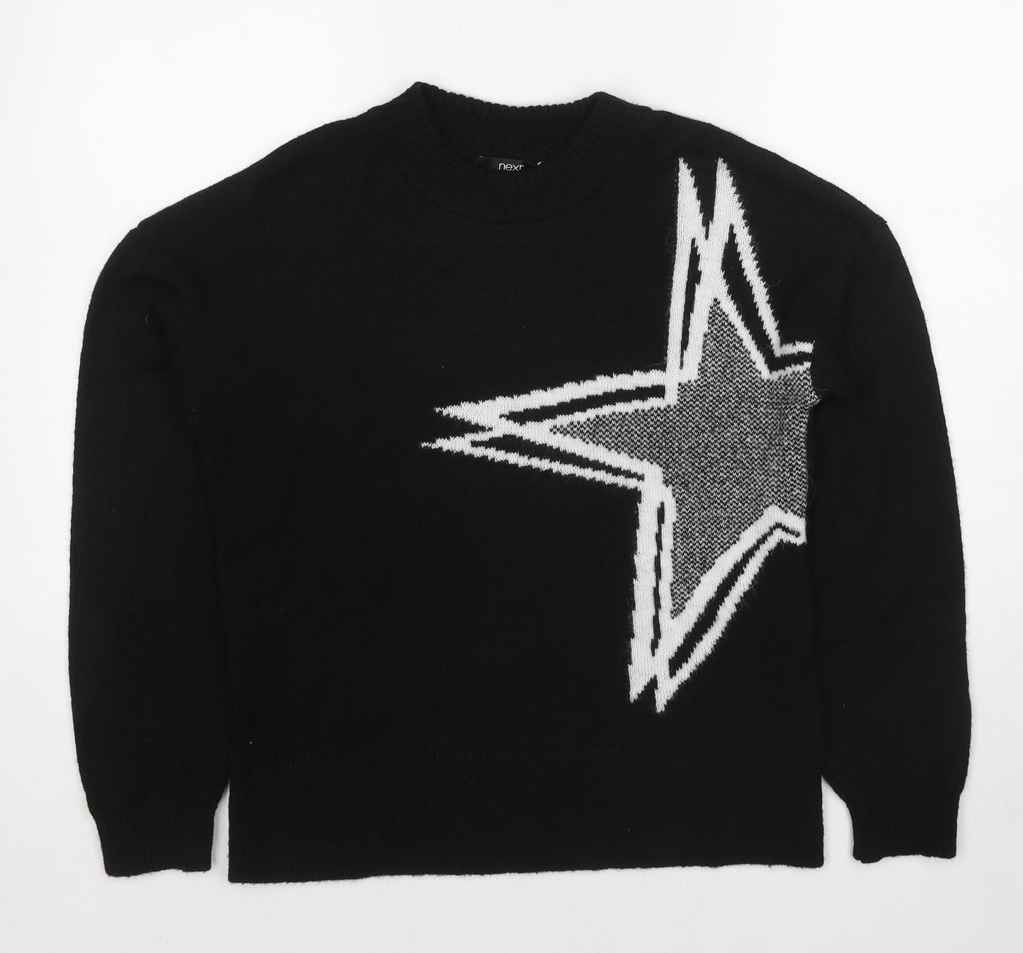 NEXT Womens Black Round Neck Acrylic Pullover Jumper Size S - Star