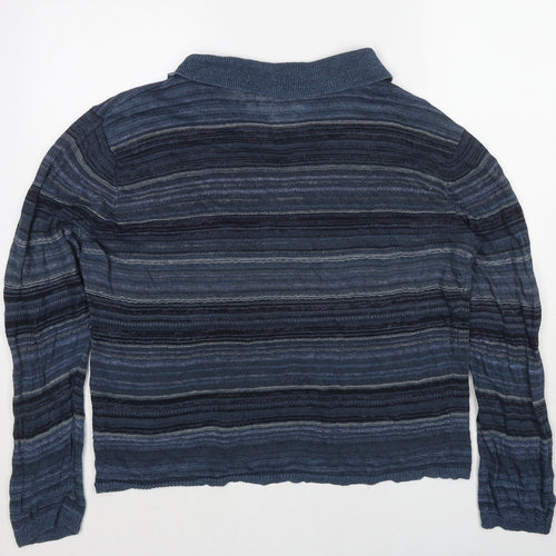 Polo Ralph Lauren Mens Blue Collared Striped Linen Pullover Jumper Size XL Long Sleeve Pullover