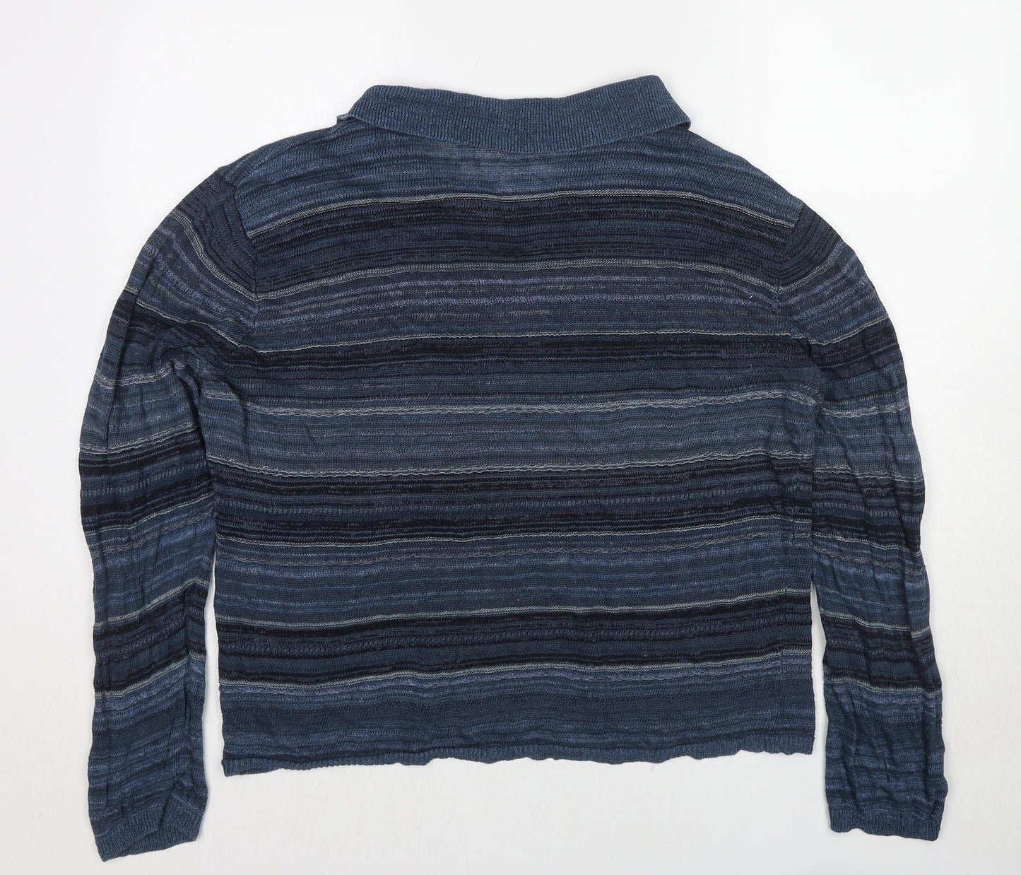 Polo Ralph Lauren Mens Blue Collared Striped Linen Pullover Jumper Size XL Long Sleeve Pullover
